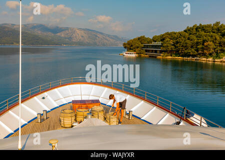 Croatia, Stari Grad. Boat leaving harbor. Credit as: Fred Lord / Jaynes Gallery / DanitaDelimont.com Stock Photo