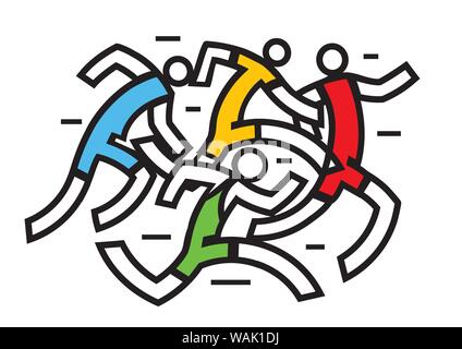 Running racers abstract stylized. Colorful abstract stylized illustration of four runners.Isolated on white background. Vector available. Stock Vector