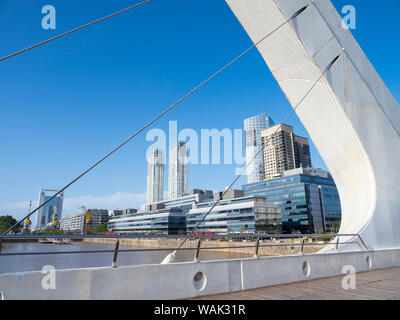 Puente de la Mujer, a rotating footbridge designed by architect Santiago Calatrava. Puerto Madero, the modern living quarter around the old docks of Buenos Aires. South America, Argentina. (Editorial Use Only) Stock Photo