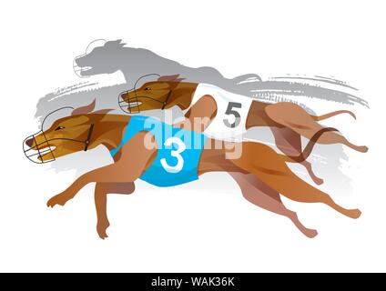 Greyhound Dog Track Racing. Stylized illustration of a greyhound dogs racing. Isolated on white background. Vector available. Stock Vector