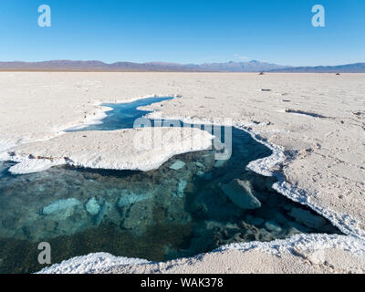Ojos del Salar, groundwater ponds and surface of the Salar. Landscape on the salt flats Salar Salinas Grandes in the Altiplano, Argentina. (Editorial Use Only) Stock Photo