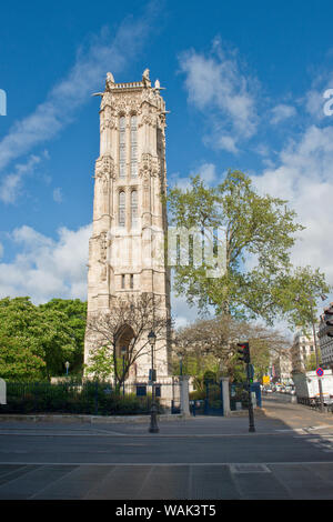 Saint-Jacques Tower which contains a statue to Blaise Pascal in the archway at its base. Paris, France Stock Photo