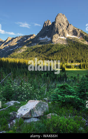 Liberty Bell Mountain and Early Winters Spires, seen from Washington Pass. North Cascades, Washington State Stock Photo