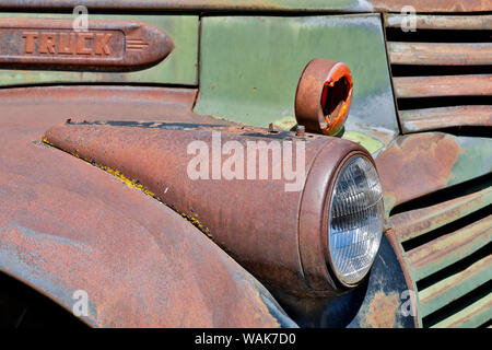 Headlight on old truck detail in Sprague, Washington State Stock Photo