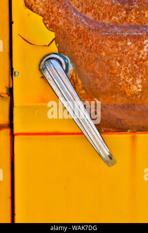 Handle on old truck detail in Sprague, Washington State Stock Photo