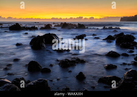 Sunrise at Laupahoehoe Beach Park, Hamakua Coast, Big Island, Hawaii Stock Photo