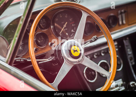 USA, Massachusetts, Beverly. Antique cars, 1960's Ferrari interior Stock Photo
