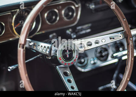 USA, Massachusetts, Beverly. Antique cars, 1960's Ford Mustang interior Stock Photo
