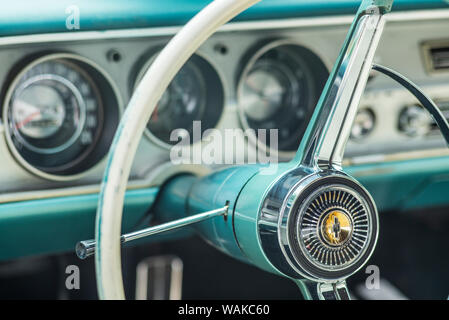 USA, Massachusetts, Beverly. Antique cars, 1960's Chevrolet interior Stock Photo