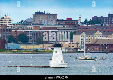 Lighthouse Sailboats New Bedford Harbor, Buzzards Bay, Massachusetts, USA. Stock Photo