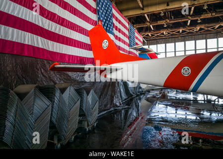 USA, New Jersey, Rio Grande. Naval Air Station Wildwood Aviation Museum, US Coast Guard aircraft and flags (Editorial Use Only) Stock Photo