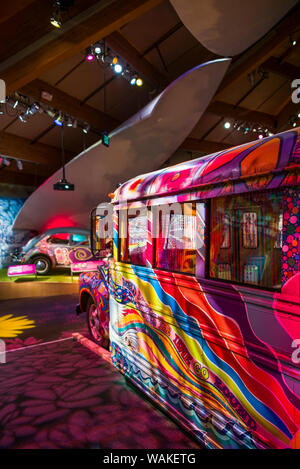 USA, New York, Bethel. The Museum at Bethel Woods, typical flower power hippie bus (Editorial Use Only) Stock Photo