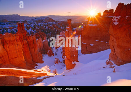 Winter sunrise on Thor's Hammer, Bryce Canyon National Park, Utah, USA. Stock Photo