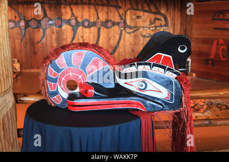 Traditional Native Indian mask, Tillicum Village on Blake Island (birthplace of Chief Seattle), Seattle, Washington State, USA (Editorial Use Only) Stock Photo