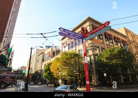 Direction sign in Seattle downtown district, Washington State, USA ...