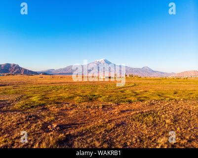 Aerial view of Mount Ararat, Agri Dagi. The highest mountain in Turkey on the border between the region of Agri and Igdir. Dogubayazit Stock Photo