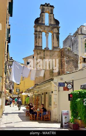 Cafe,Restaurant,Street scene,Corfu old town,Kerkyra,Corfu,Greece,Ionian islands Stock Photo