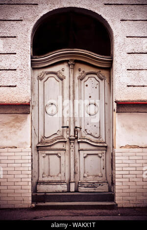 mysterious white old wooden door closed Stock Photo
