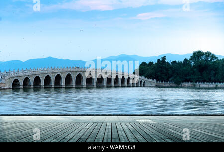 Seventeen hole bridge in the Summer Palace of Beijing, an example of classical Chinese architectural design Stock Photo