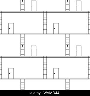 Seamless pattern, black stairs up with exit door on white background, vector illustration Stock Vector