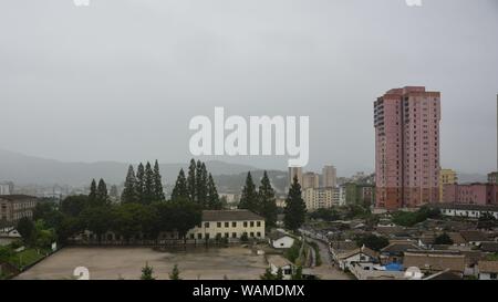 A view of Kaesong, North Korea on a rainy afternoon Stock Photo