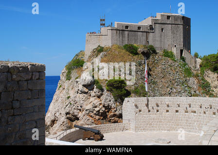 Fort Lovrijenac in Dubrovnic (Croatia) as seen from the city wall. Fort Lovrijenac or St. Lawrence Fortress, often called 'Dubrovnik's Gibraltar', is Stock Photo