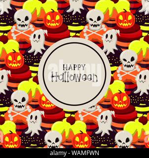Happy halloween season card with cartoons Stock Vector