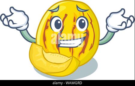 Grinning pepino melon in a cartoon basket Stock Vector