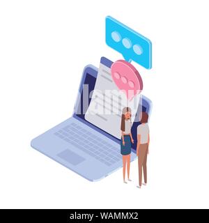 women with laptop and email notifications on white background Stock Vector