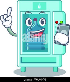 With phone water vending machine in mascot shape Stock Vector