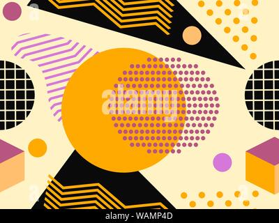 Memphis seamless pattern, autumn colors. Geometric abstract background in the style of 80s, 90s. Vector illustration Stock Vector