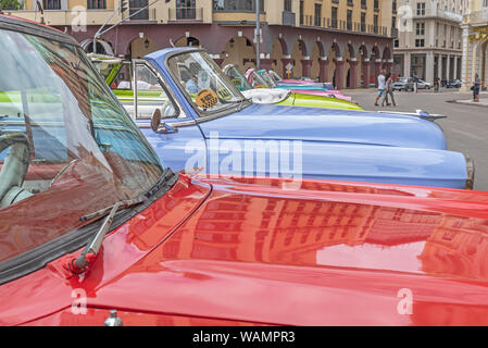 Havana, Cuba - April 09, 2019:  vintage automobiles parked on the street in Old Town Stock Photo
