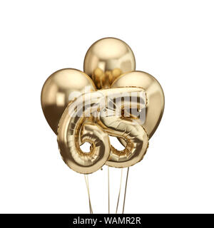 65th birthday gold foil bunch of balloons. Happy birthday. 3D Rendering Stock Photo