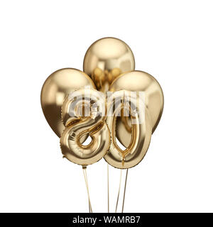80th birthday gold foil bunch of balloons. Happy birthday. 3D Rendering Stock Photo