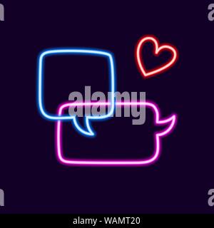 Collection of colorful neon speech bubbles with space for text. Set of transparent electric light frames isolated on dark background Stock Vector