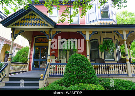 CAPE MAY, NJ -14 AUG 2019- View of colorful historic Victorian houses in Cape May, at the southern tip of Cape May Peninsula in New Jersey where the D Stock Photo