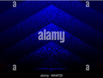 Abstract geometric triangle with dots pattern halftone texture on blue background technology style. Vector illustration Stock Vector