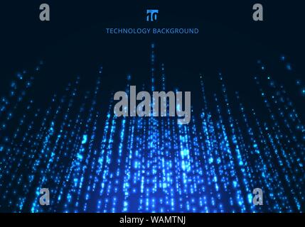 Abstract technology blue magic sparkling glitter particles lines perspective on dark background. Vector illustration Stock Vector