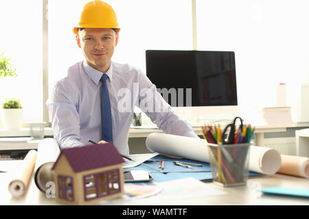 Happy Architect Designer Create Building Plan Stock Photo - Alamy