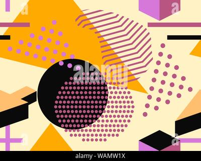 Memphis seamless pattern, autumn colors. Geometric abstract background in the style of 80s, 90s. Vector illustration Stock Vector