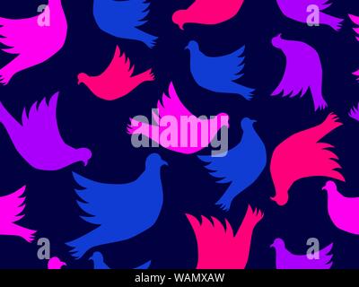 Multicolored flying pigeons seamless pattern. Symbol of peace and pacifism. Vector illustration Stock Vector