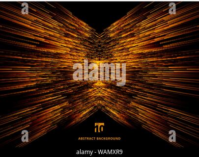 Abstract technology data connection speed orange lines perspective on dark background. Vector illustration Stock Vector