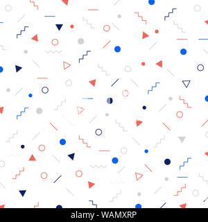 Abstract different geometric shapes pattern triangles, circles, dots, lines on white background. Memphis style. Vector illustration Stock Vector