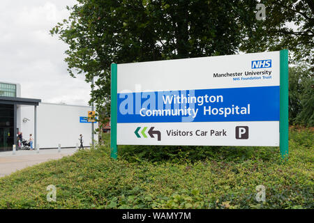 Signage for Withington Community Hospital located in south Manchester, UK. Stock Photo