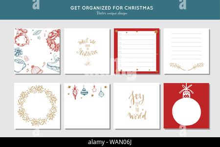 Sticky Note vector collection for Christmas and new year preparation. Get organized for christmas. Stock Vector