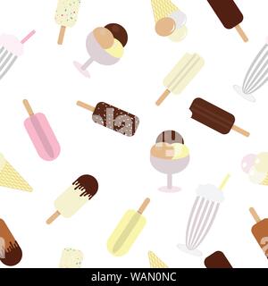 Seamless vector pattern with various kind of ice creams Stock Vector