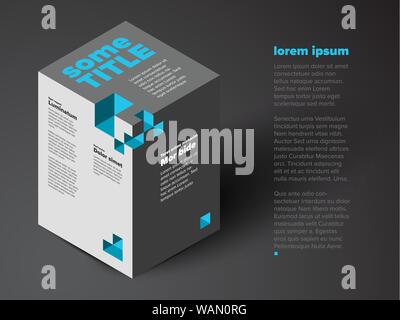 Text on cube three-dimensional template - black and white vertical version with blue accent Stock Vector