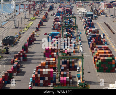 aerial view of containers stacked on Harbor Island, Seattle, Washington, USA