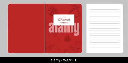 Merry Christmas notebook, planner, scrapbook cover . Vector hand drawn illustrations and Lettering. Inspirational christmas and new year design Stock Vector