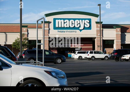 A logo sign outside of a Macey's retail grocery store location in Pleasant Grove, Utah on July 30, 2019. Stock Photo